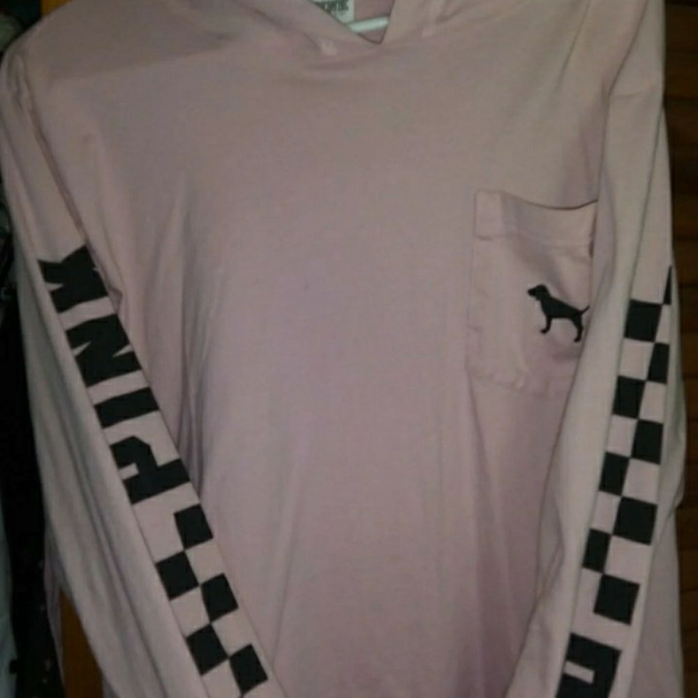 PINK long sleeved cropped tee, hooded